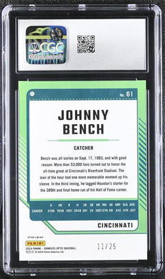 Johnny Bench 2024 Donruss Optic Cracked Ice #61 11/25 CGC 10-2