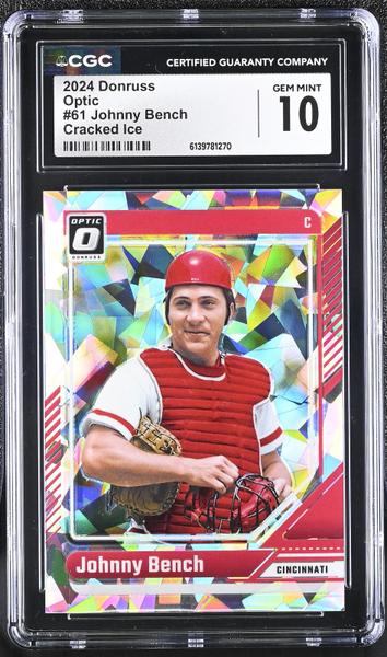 Johnny Bench 2024 Donruss Optic Cracked Ice #61 11/25 CGC 10-1