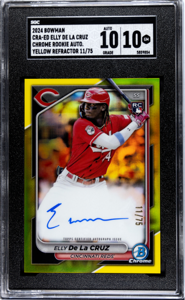 Elly De La Cruz 2024 Bowman Chrome Rookie Yellow Refractor Auto 11/75 SGC 10-1