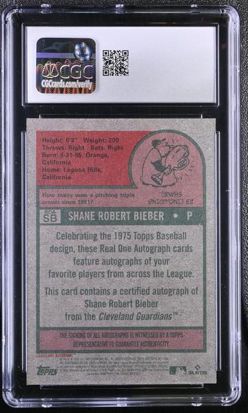 Shane Bieber 2023 Heritage Real One Autographs #ROA-SB CGC 10-2