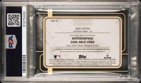 Joey Votto 2023 Topps Diamond Icons Dual Red Relic Auto 2/5 #SDPJV PSA 10-2
