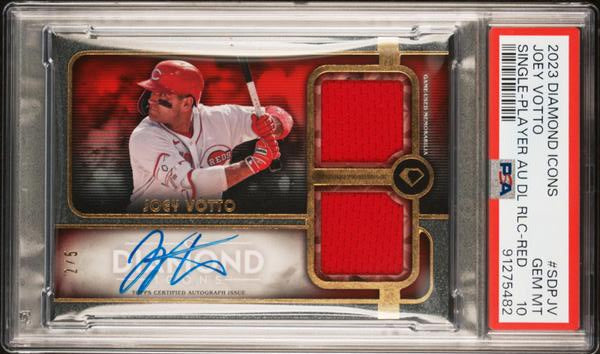Joey Votto 2023 Topps Diamond Icons Dual Red Relic Auto 2/5 #SDPJV PSA 10-1