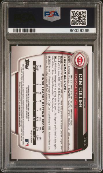 Cam Collier 2023 Bowman Chrome Prospect Autographs Refractor 185/499 #CPACC PSA 10-2