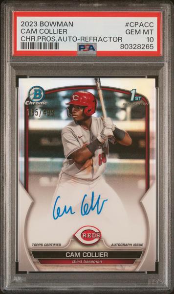 Cam Collier 2023 Bowman Chrome Prospect Autographs Refractor 185/499 #CPACC PSA 10-1