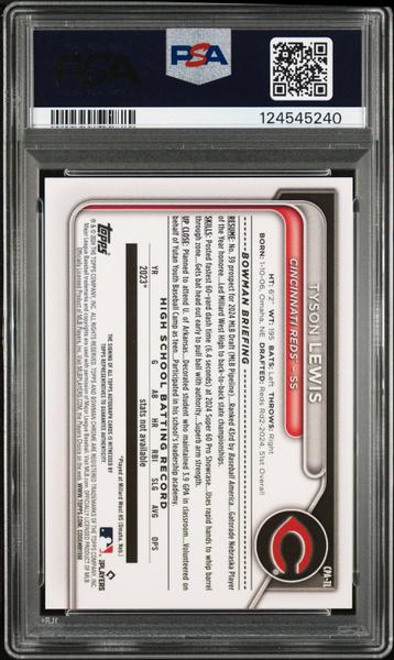Tyson Lewis 2024 Bowman Draft Green Lava Prospect Auto 23/99 #CPATL PSA 10 Auto 10-2