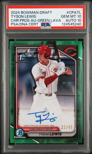 Tyson Lewis 2024 Bowman Draft Green Lava Prospect Auto 23/99 #CPATL PSA 10 Auto 10