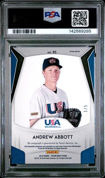 Andrew Abbott 2019 Panini Prizm Draft Picks Autograph Gold Vinyl 1/5 #95 PSA 8-2