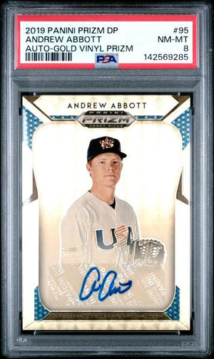 Andrew Abbott 2019 Panini Prizm Draft Picks Autograph Gold Vinyl 1/5 #95 PSA 8