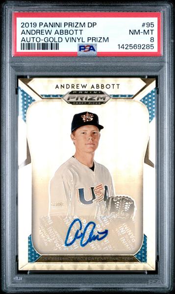 Andrew Abbott 2019 Panini Prizm Draft Picks Autograph Gold Vinyl 1/5 #95 PSA 8