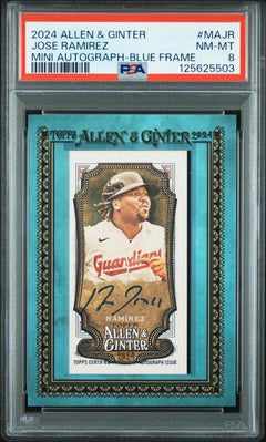 Jose Ramirez 2024 Topps Allen & Ginter Mini Autographs Blue Framed 47/50 #MAJR PSA 8-1