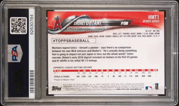 Shohei Ohtani 2018 Topps Chrome Update Pitching Rookie PSA 10-2