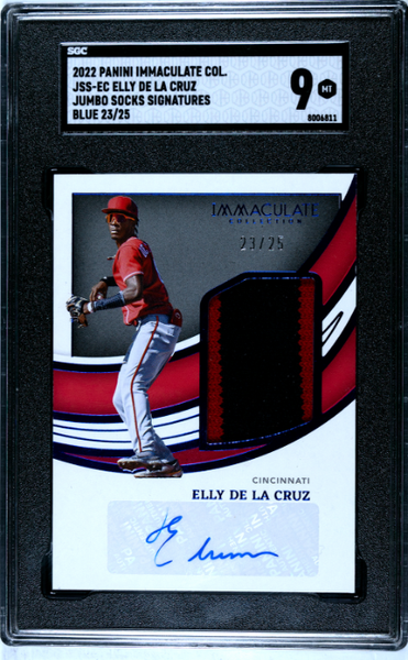 Elly De La Cruz 2022 Immaculate Jumbo Socks Blue Patch Auto 23/25 #JSS-EC SGC 9-1