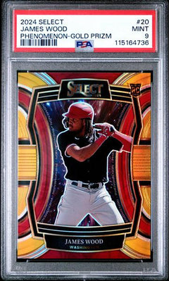 James Wood 2024 Panini Select Phenomenon Gold Prizm 3/10 #20 PSA 9-1