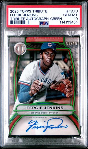 Fergie Jenkins 2025 Topps Tribute Green Auto 53/99 #TAFJ PSA 10-1
