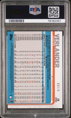 Justin Verlander 2019 Topps Chrome Blue Wave Refractor 63/75 #28 PSA 10-2