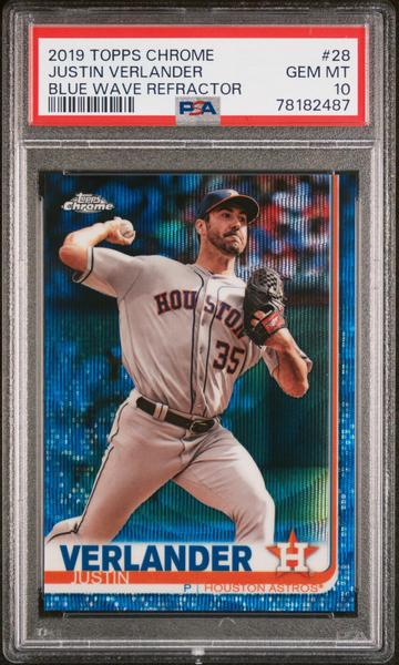 Justin Verlander 2019 Topps Chrome Blue Wave Refractor 63/75 #28 PSA 10-1