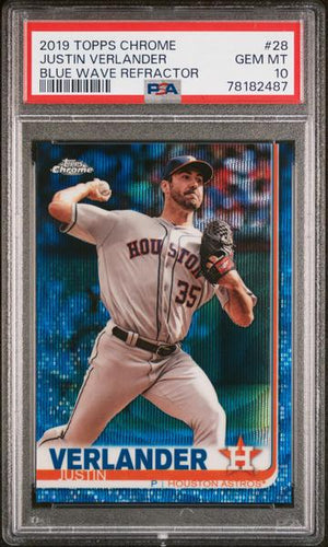 Justin Verlander 2019 Topps Chrome Blue Wave Refractor 63/75 #28 PSA 10