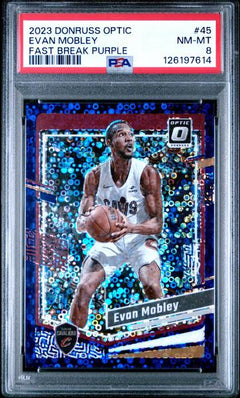Evan Mobley 2023 Panini Donruss Optic Fast Break Purple 60/99 #45 PSA 8-1