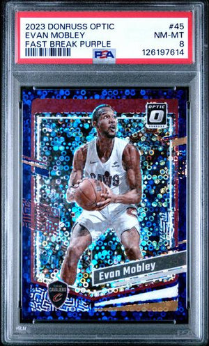 Evan Mobley 2023 Panini Donruss Optic Fast Break Purple 60/99 #45 PSA 8
