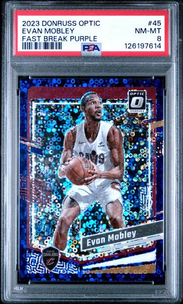 Evan Mobley 2023 Panini Donruss Optic Fast Break Purple 60/99 #45 PSA 8
