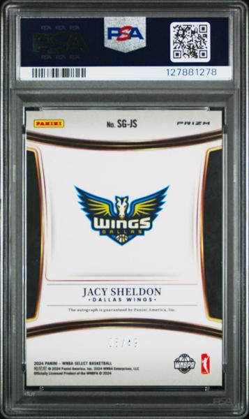 Jacy Sheldon 2024 Panini Select WNBA Blue Prizm Signatures 8/49 #SGJS PSA 10