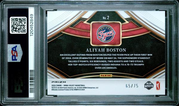 Aliyah Boston 2024 Panini Select Wnba Snapshots White Disco #2 PSA 10-2