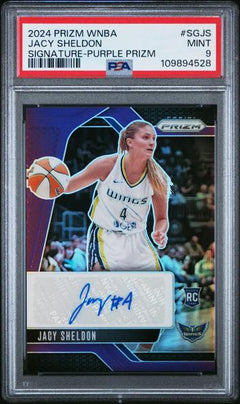 Jacy Sheldon 2024 Panini Prizm WNBA Signatures Purple Prizm 24/49 #SGJS PSA 9-1
