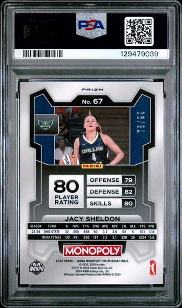 Jacy Sheldon 2024 Panini Prizm Monopoly WNBA Red 78/99 PSA 10-2