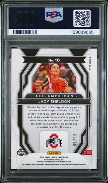 Jacy Sheldon 2024 Panini Prizm Draft Picks All-American Blue Shimmer FOTL 3/19 #16 PSA 10-2