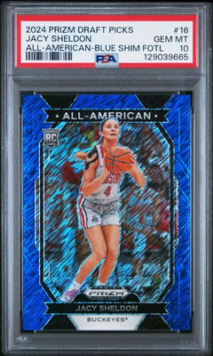 Jacy Sheldon 2024 Panini Prizm Draft Picks All-American Blue Shimmer FOTL 3/19 #16 PSA 10-1