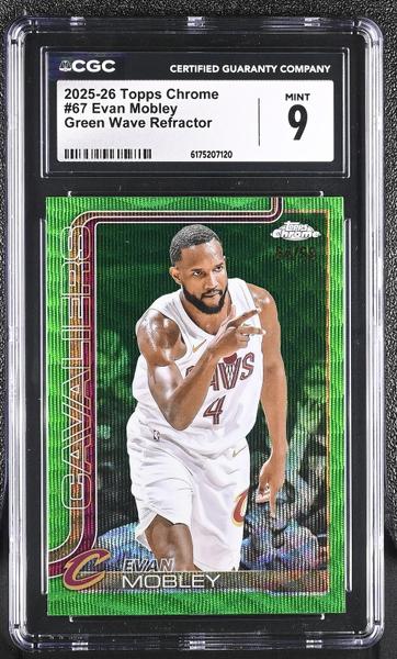 Evan Mobley Green Wave Refractor 2025-26 Chrome 64/99 #67 CGC 9