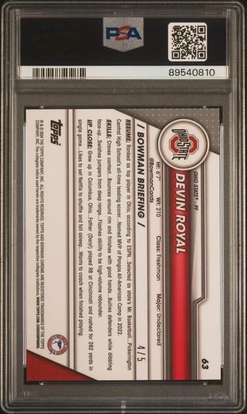 Devin Royal 2023 Bowman University Chrome Sapphire Red 4/5 #63 PSA 10-2