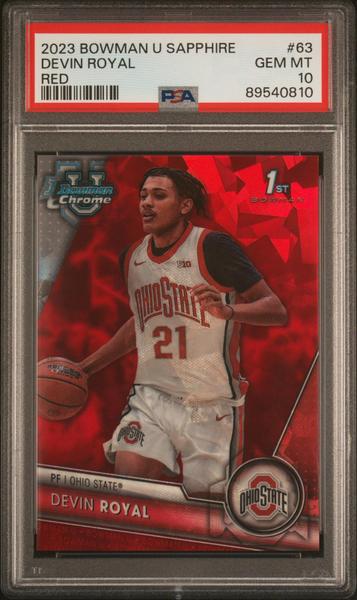 Devin Royal 2023 Bowman University Chrome Sapphire Red 4/5 #63 PSA 10