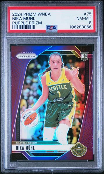 Nika Muhl 2024 Panini Prizm WNBA Purple Prizm 86/149 #75 PSA 8-1