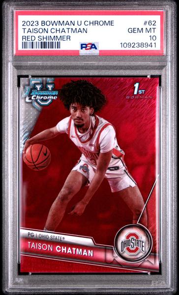 Taison Chatman 2023 Bowman University Chrome Red Shimmer 9/10 #62 PSA 10-1