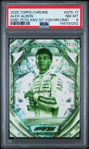 Alex Albon 2025 Topps Chrome Formula 1 Diamond 75th Anniversary 252/299 #D75-17 PSA 8