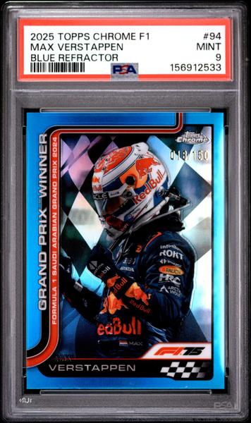 Max Verstappen 2025 Topps Chrome Formula 1 Blue Refractor #94 PSA 9-1
