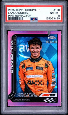 Lando Norris 2025 Topps Chrome Formula 1 Pink Refractor #130 PSA 8-1