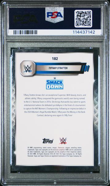 Tiffany Stratton 2025 Topps Chrome WWE Green Refractor 95/99 #182 PSA 10-2
