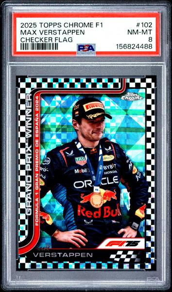 Max Verstappen 2025 Topps Chrome Formula 1 Checker Flag #102 PSA 8-1