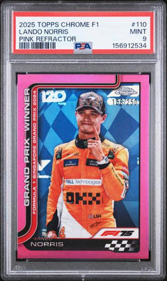 Lando Norris 2025 Topps Chrome Formula 1 Pink Refractor 158/250 #110 PSA 9-1