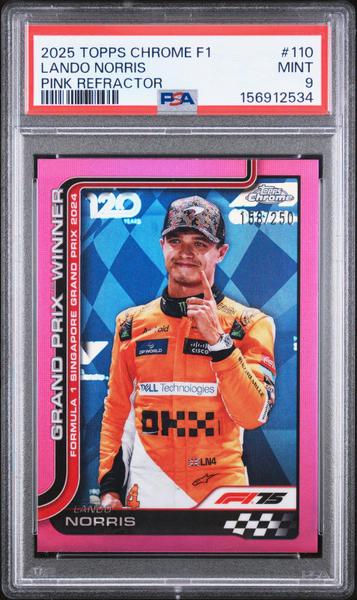 Lando Norris 2025 Topps Chrome Formula 1 Pink Refractor 158/250 #110 PSA 9-1