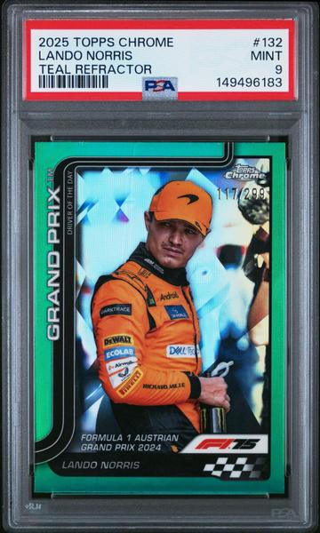 Lando Norris 2025 Topps Chrome Formula 1 Teal Refractor 117/299 #132 PSA 9-1
