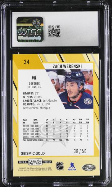 Zach Werenski Seismic Gold 2023-24 Platinum 38/50 #34 CGC 10-2