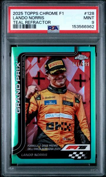 Lando Norris 2025 Topps Chrome Formula 1 Teal Refractor 111/299 #128 PSA 9
