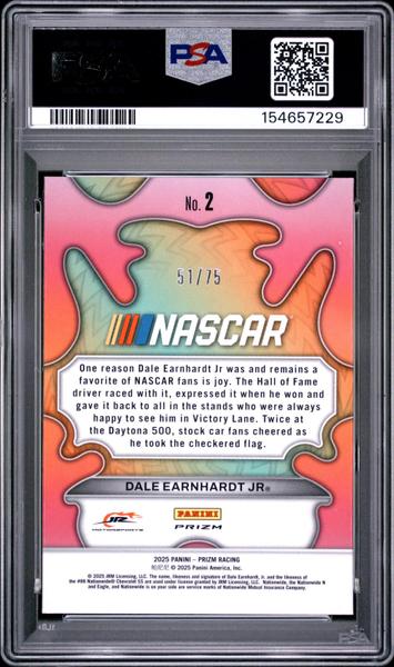 Dale Earnhardt Jr 2025 Panini Prizm Nascar Groovy Blue Pulsar 51/75 #2 PSA 10-2