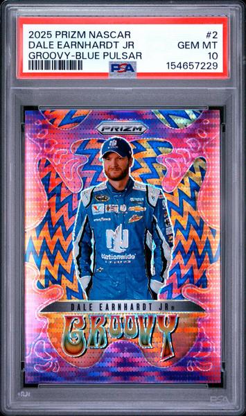 Dale Earnhardt Jr 2025 Panini Prizm Nascar Groovy Blue Pulsar 51/75 #2 PSA 10