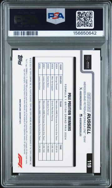 George Russell 2025 Topps Chrome Formula 1 Aqua Refractor 177/199 #119 PSA 8-2