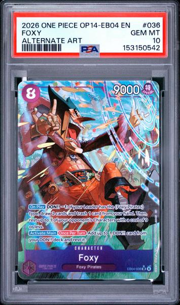 Foxy 2026 One Piece Op14-Eb04-The Azure Sea's Seven Alternate Art #036 PSA 10-1