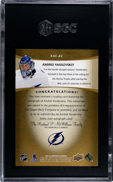 Andrei Vasilevskiy 2021-22 Upper Deck Artifacts '05-06 Retro Auto Facts #RAF-AV SGC 9.5-2
